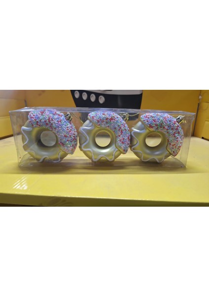 3'lü Donut Yılbaşı Ağaç Süsü | Renkli Tatlı Tasarım | 8 cm | Dekoratif Yılbaşı Ağacı Süsü modelleri