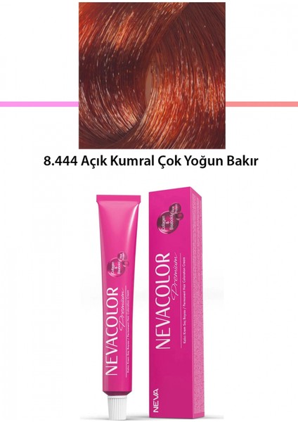 Premium 8.444 Açık Kumral Çok Yoğun Bakır - Kalıcı Krem Saç Boyası 50 G Tüp