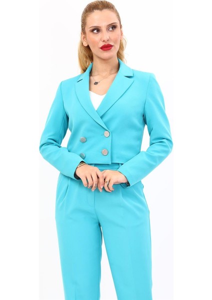 Erkek Yaka Kuruvaze Kısa Ceket-Turkuaz