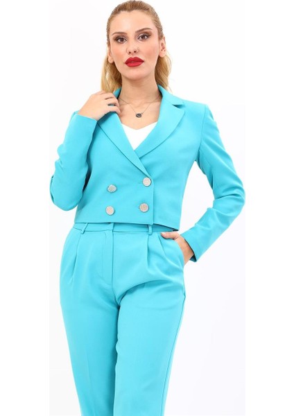 Erkek Yaka Kuruvaze Kısa Ceket-Turkuaz fiyatları