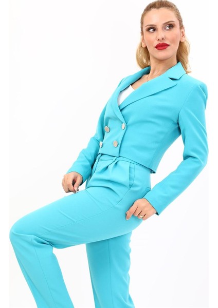 Erkek Yaka Kuruvaze Kısa Ceket-Turkuaz modelleri