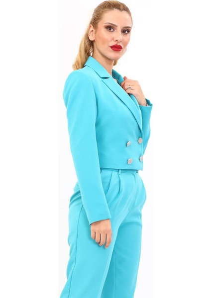 Erkek Yaka Kuruvaze Kısa Ceket-Turkuaz indirimleri