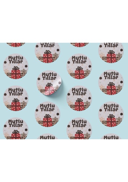 Yılbaşı Hediye Kutu Temalı Mutlu Yıllar Sticker Seti, Yeni Yıl Paketleme Etiketi, 108 Adet, 33X33 mm modelleri