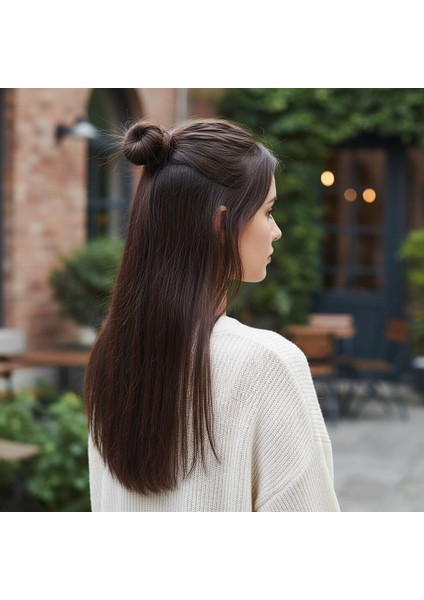Fiber Sentetik Düz Yarım Ay + 2 Yan Çıt Çıt / Koyu Kahve
