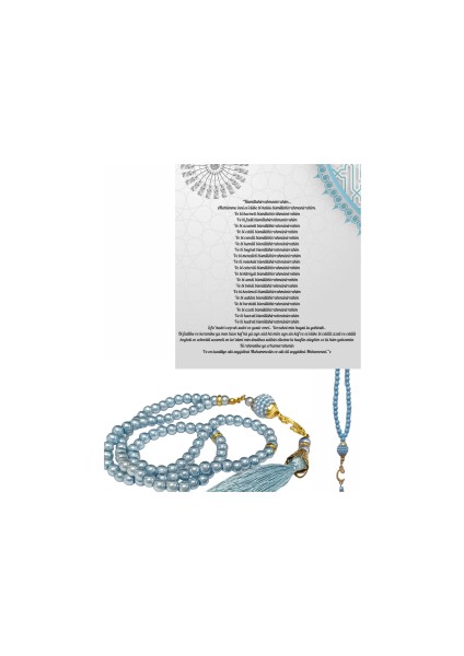 Namaz Tesbihi Vavlı 99'lu Cam Incili 35 Besmele-I Şerif Dua Kartı ile Mavi Renk Hediyelik