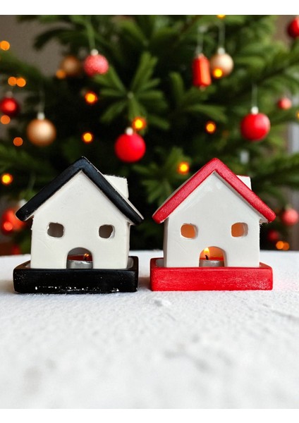 , Yılbaşı 2li Ev Mumluk, Beton Mumluk Seti, Dekoratif Ev, Tütsülük, Yılbaşı Hediyelik3