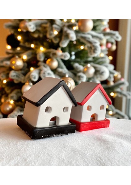 , Yılbaşı 2li Ev Mumluk, Beton Mumluk Seti, Dekoratif Ev, Tütsülük, Yılbaşı Hediyelik3 modelleri