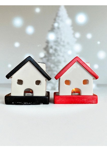 , Yılbaşı 2li Ev Mumluk, Beton Mumluk Seti, Dekoratif Ev, Tütsülük, Yılbaşı Hediyelik3 indirimleri