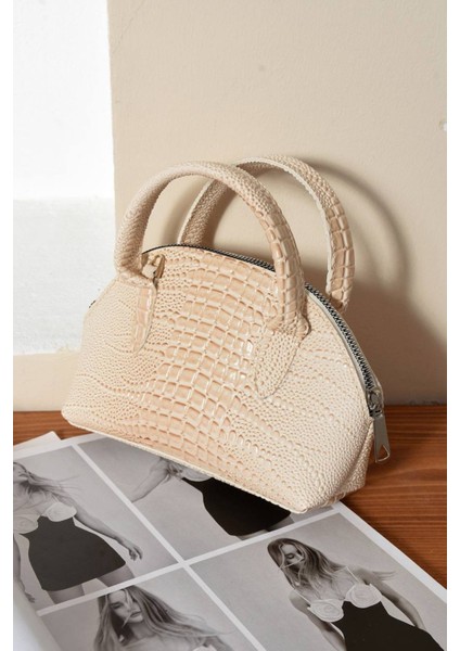 Lüks Mini Iguana Deri Baskılı El ve Omuz Çantası