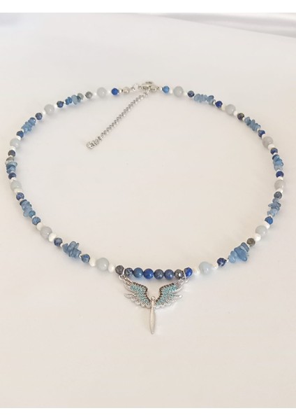 Melek Figür Inci, Angelite, Kyanit, Lapis Doğal Taş 45 cm Kolye modelleri