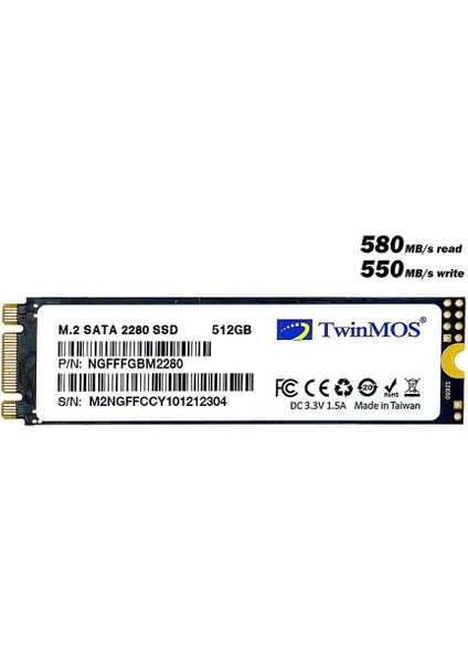 512 GB Twınmos M.2 2280 Sata3 580/550 NGFFFGBM2280