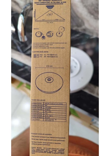 12 Watt Ledli Sensörlü Tavan Armatürü Beyaz Işık 6500K fiyatları