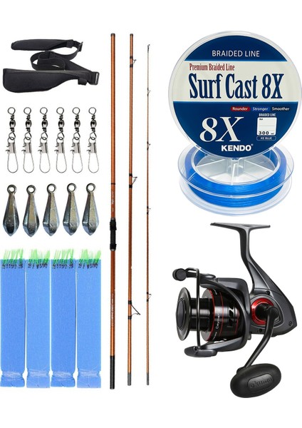 Yekoutdoor Profesyonel Olta Seti Okuma Trio Rex Surf 420CM 120-250 gr 3 Parça Surf Kamışı&okuma Ceymar C-6000A 7+1bb Olta Makinesi