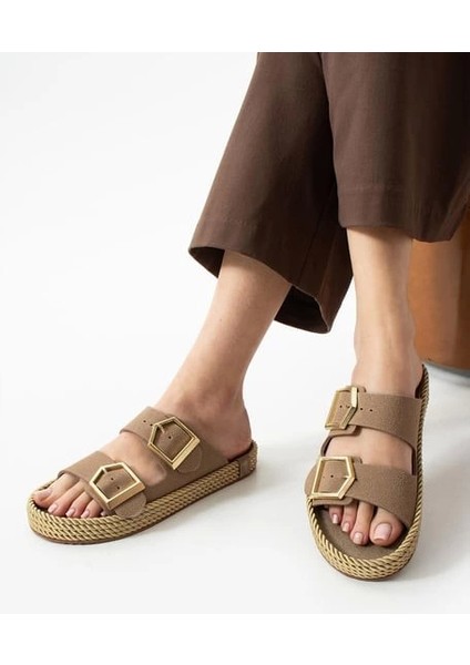 Loera Vizon Nubuk Çift Tokalı Terlik fiyatları