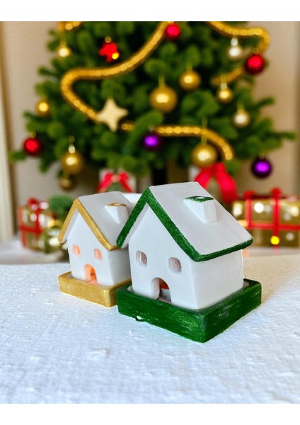 ,yılbaşı 2li Ev Mumluk, Beton Mumluk Seti, Dekoratif Ev, Tütsülük, Yılbaşı Hediyelik, 1 fırsatları