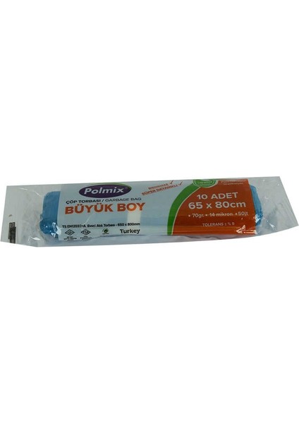 Çöp Torbası Büyük Boy 65X80CM 70GR 14MIKRON 50LT Mavi Rulo 10 Adet