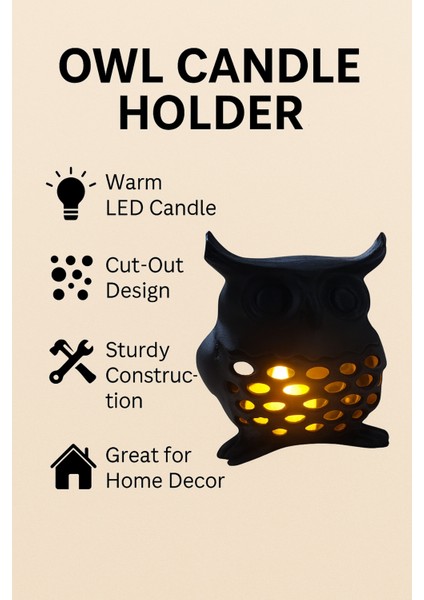 3D Dekoratif Baykuş Mumluk , Tealight Mumluk , Bohem Rustik Ev Dekoru , Hediyelik Romantik Aydınlatma