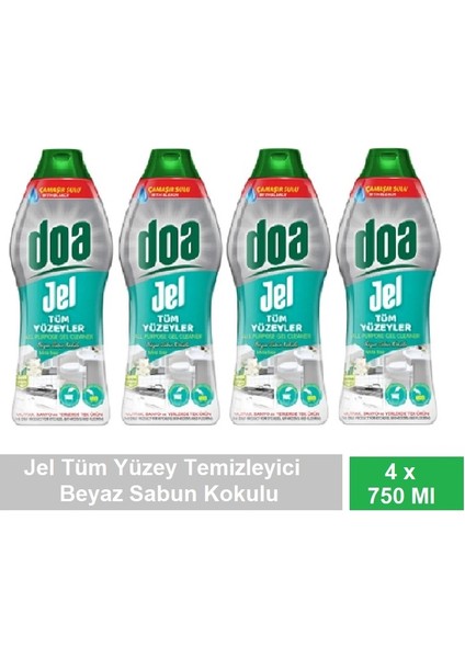 Jel Tüm Yüzey Beyaz Sabun Kokulu Yüzey Temizleyici 750 ml x 4 Adet