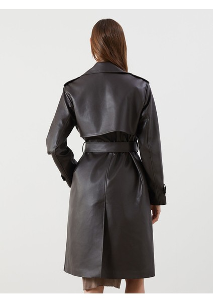 Yeni Sezon Ceket Yaka Kadın Deri Görünümlü Trençkot indirimleri