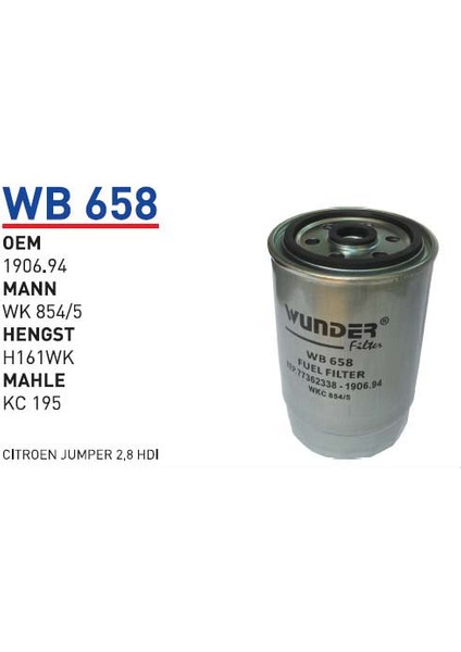WB658 Oem 1906.94 Fiat Doblo Stilo 1,9 Jtd Otomobil Yakıt Filtre Dizel Fuel Filter Diesel