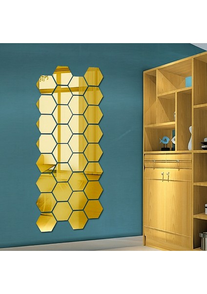 12 Adetlik Akrilik Gold Yapışkanlı Ayna Seti