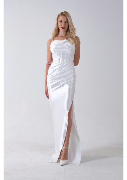 Ekru Sırtı Bağlamalı Yırtmaçlı Abiye 4522018.147