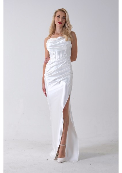 Ekru Sırtı Bağlamalı Yırtmaçlı Abiye 4522018.147 fırsatları