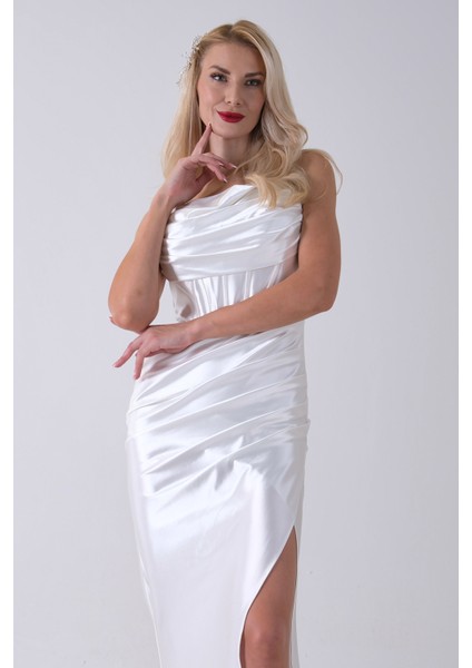 Ekru Sırtı Bağlamalı Yırtmaçlı Abiye 4522018.147