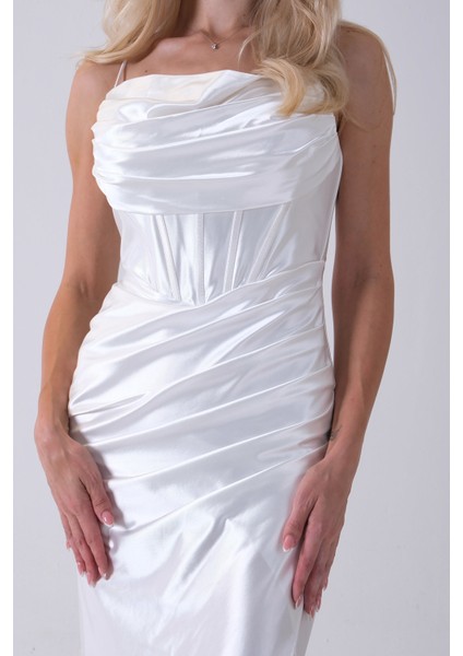 Ekru Sırtı Bağlamalı Yırtmaçlı Abiye 4522018.147