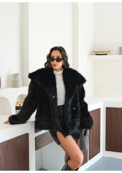 Zr Siyah Oversize Kısa Kürk Mont indirimleri