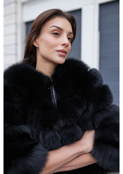 Dominera Yarım Kol Hakiki Tilki Kürk Ceket Siyah fırsatları