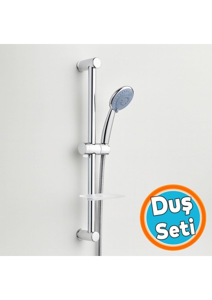Sürgülü Duş Seti Krom Kaplama Şeffaf Sabunluklu Ayarlanabilir Yükseklik Lüks Banyo Duş Takımı