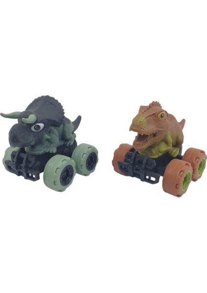 Sürtmeli Dinazor Arabalar 2'li - cm - Triceratops &amp; Stegosaurus