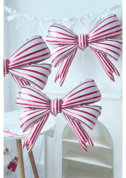 Kırmızı Beyaz Çizgili Büyük Fiyonk Folyo Balon Fiyonk Kurdele Şekilli Balon fırsatları