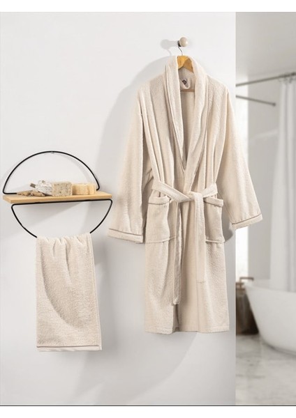 Deluxe Single Bornoz Seti Krem 8680108056677