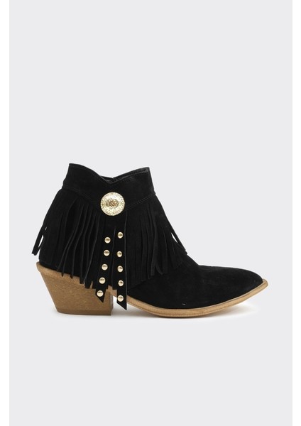 Püsküllü Hakiki Deri Fermuarlı Kadın Bot