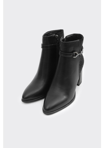 Kalın Topuklu Fermuarlı Taş Aksesuarlı Kadın Bot fiyatları