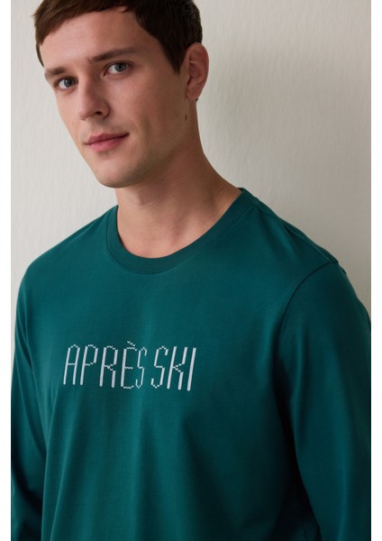 Yeşil Erkek Ski Ekoseli Bisiklet Yaka Pijama Takımı modelleri