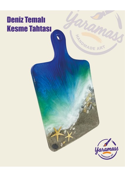Deniz Temalı El Yapımı Epoksi Kesme Tahtası – Dekoratif Sunum Tahtası, Ev Aksesuar