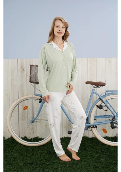 Kadın Milan Kumaş Gömlek Yaka Premium Pijama Takımı