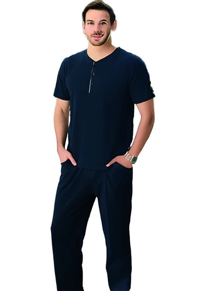 Elitepoint 1527 Erkek Kısa Kol Uzun Alt Yazlık Pijama Takımı
