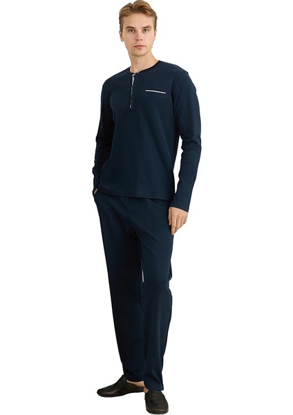 Elitepoint 1625 Erkek O-Yaka Ön Üç Düğmeli Kışlık Büyük Beden Pijama Takım