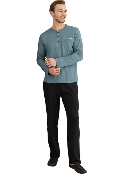 Elitepoint 1614 Erkek Ön Üç Düğmeli Cepli Kışlık Pijama Takım