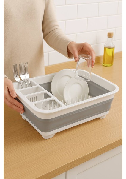 Katlanabilir Gri-Beyaz Bulaşıklık, Drenaj Delikli, Kaşıklıklı, Geniş Kapasiteli, Kamp ve Mutfak Kullanımı Için Uygun fiyatları