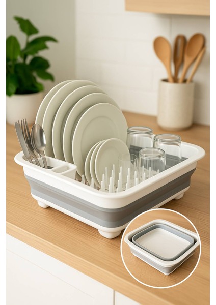 Katlanabilir Gri-Beyaz Bulaşıklık, Drenaj Delikli, Kaşıklıklı, Geniş Kapasiteli, Kamp ve Mutfak Kullanımı Için Uygun fırsatları