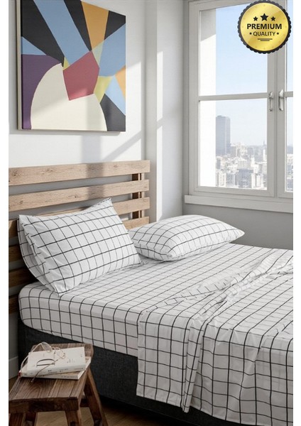 Haven Series Çift Kişilik Pamuklu Nevresim Takımı Ekose Desen – 160X200 Lastikli Çarşaf + Yorgan Kılıfı + 2 Yastık Kılıfı