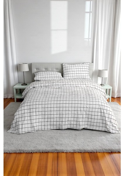 Haven Series Çift Kişilik Pamuklu Nevresim Takımı Ekose Desen – 160X200 Lastikli Çarşaf + Yorgan Kılıfı + 2 Yastık Kılıfı