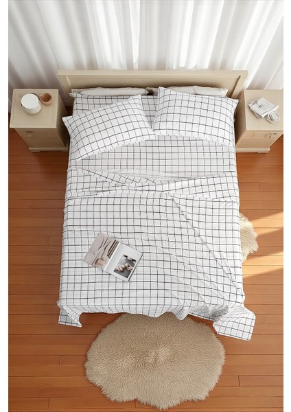 Haven Series Çift Kişilik Pamuklu Nevresim Takımı Ekose Desen – 160X200 Lastikli Çarşaf + Yorgan Kılıfı + 2 Yastık Kılıfı