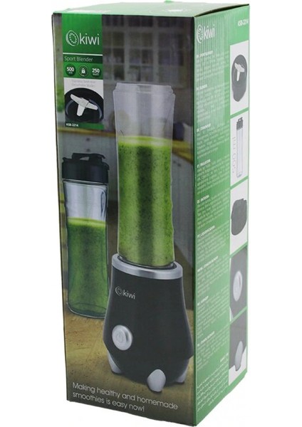 Kiwi KSB-2214 Standlı Blender 250W 500MLPASLANMAZ Çelik Bıçak 2in1 Şişe=blender Hazne- Matara=taşıma Kulplu (4887)