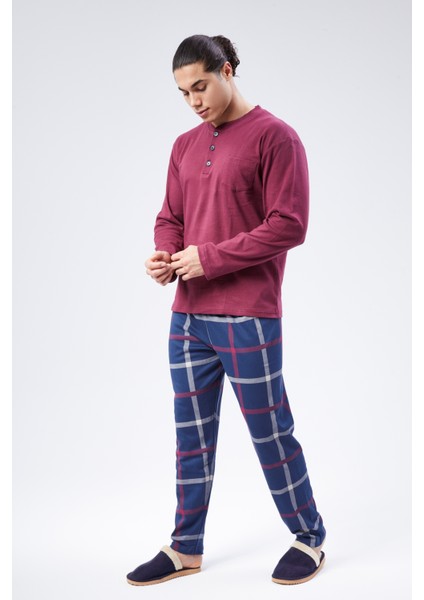 Mooncover Erkek Pamuklu Interlok Mevsimlik Pijama Takımı – Bordo